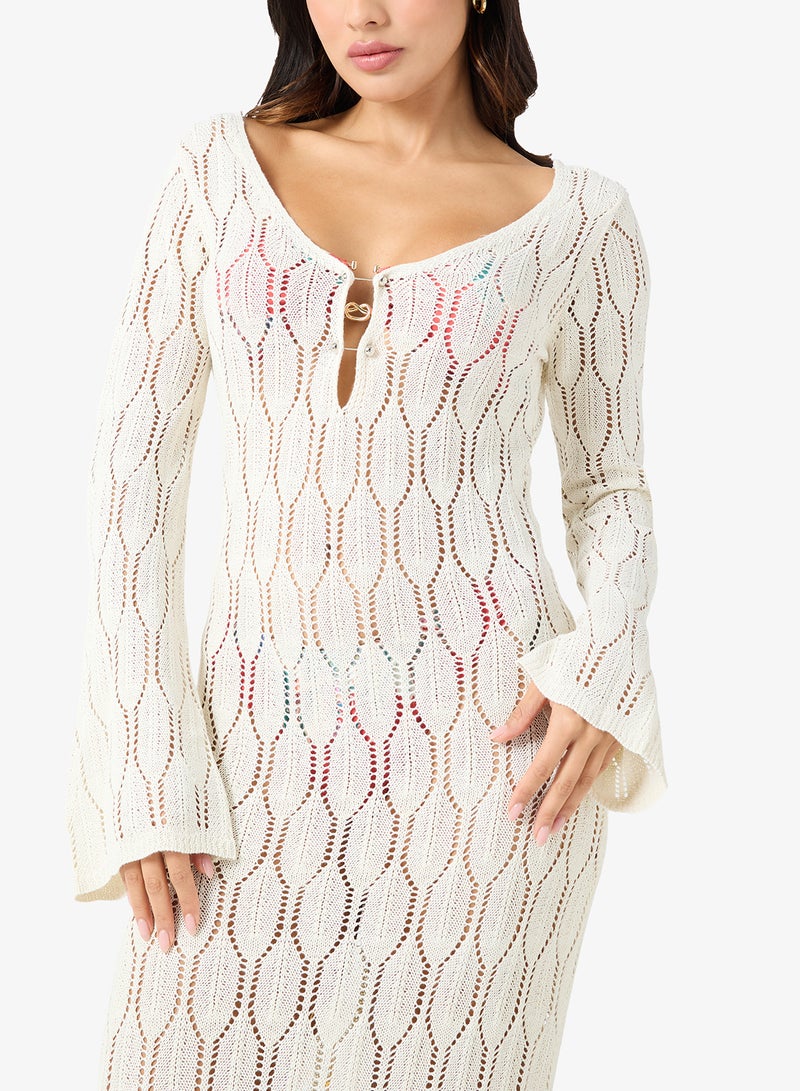 Ginger Crochet Plunge Neck Beach Dress - Image 3